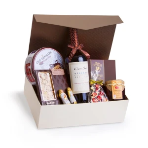 Kosz prezentowy ze słodyczami i winem CL16 Exclusive brown box