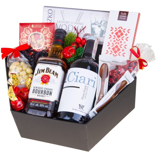 Zestaw prezentowy w pudełku BJ69 Red collection heksagonalne oryginalne pudełko z nietypowym prezentem dwa alkohole upominek vip